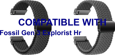 ACM WSM26N22BKGY1046 Pack of 2 Watch Strap Woven Braided Magnetic 22mm for Fossil Gen 3 Explorist Hr Smartwatch (Black/Grey) Smart Watch Strap(Mullti Color)