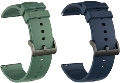 RUPELIK Soft Silicone Black Buckle Lock Compatible With All 222mm Lugs Size (Pack Of 2) Smart Watch Strap(Green)