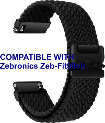 ACM WSM38Z20BK2276 Watch Strap Woven Braided Clipper 20mm for Zebronics Zeb-Fit90ch Smartwatch Black Smart Watch Strap(Black)