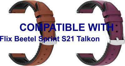 ACM WSM33U22BRPU2959 Pack of 2 Watch Strap Leather Silicone 22mm for Flix Beetel Sprint S21 Talkon Smartwatch (Brown/Purple) Smart Watch Strap(Mullti Color)