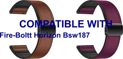 ACM WSM28P22BRPU3667 Pack of 2 Watch Strap Leather Magnetic Silicone 22mm for Fire-Boltt Horizon Bsw187 Smartwatch (Brown/Purple) Smart Watch Strap(Mullti Color)