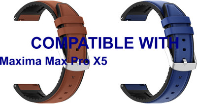 ACM WSM33U20BRBL2324 Pack of 2 Watch Strap Leather Silicone 20mm for |Maxima Max Pro X5 Smartwatch (Brown/Blue) Smart Watch Strap(Mullti Color)
