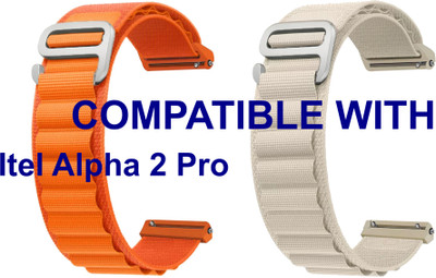 ACM WSM17E22ORWT3894 Pack of 2 Watch Strap Nylon Hook Belt 22mm for Itel Alpha 2 Pro Smartwatch (Orange/White) Smart Watch Strap(Mullti Color)