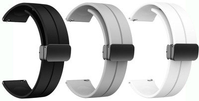AOnes Pack of 3 Silicone Belt Magnetic Folding Buckle for Amazfit Active 2 Round Smart Watch Strap(Black, Grey, White)