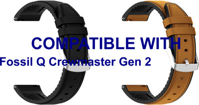 ACM WSM33U22BKGL1059 Pack of 2 Watch Strap Leather Silicone 22mm for Fossil Q Crewmaster Gen 2 Smartwatch (Black/Gold) Smart Watch Strap(Mullti Color)