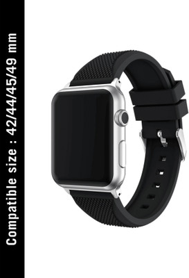DailyObjects Premium Lightweight Black Resistance Silicone Wrist Band For 42mm/44mm/45mm/49mm | Compatible For Iwatch Series Ultra 8 7 6 5 4 3 Smart Watch Strap(Black)