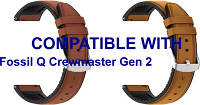 ACM WSM33U22BRGL1059 Pack of 2 Watch Strap Leather Silicone 22mm for Fossil Q Crewmaster Gen 2 Smartwatch (Brown/Gold) Smart Watch Strap(Mullti Color)