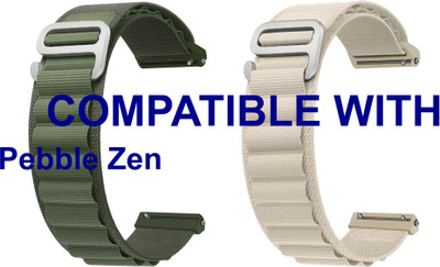 ACM WSM17E22GRWT1414 Pack of 2 Watch Strap Nylon Hook 22mm for Pebble Zen Smartwatch (Green/White) Smart Watch Strap(Mullti Color)
