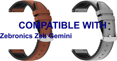 ACM WSM33U22BRGY3517 Pack of 2 Watch Strap Leather Silicone 22mm for Zebronics Zeb Gemini Smartwatch (Brown/Grey) Smart Watch Strap(Mullti Color)