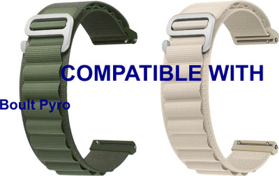 ACM WSM17E22GRWT3852 Pack of 2 Watch Strap Nylon Hook 22mm for Boult Pyro Smartwatch (Green/White) Smart Watch Strap(Mullti Color)