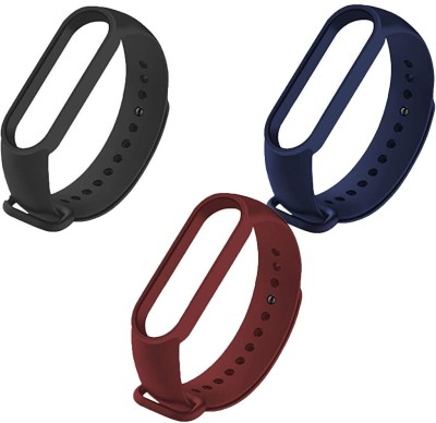 UNQT Mi Band 5 & 6 Band Strap Mi M5 & Mi M6 Black, Navy Blue & Wine, Pack of 3 Smart Band Strap(Black, Blue, Red)