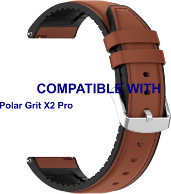 ACM WSM33U22BR5038 Watch Strap Leather Silicone Belt 22mm for Polar Grit X2 Pro Smartwatch Brown Smart Watch Strap(Brown)