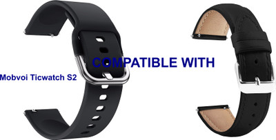 ACM WSM814B22BKBK1153 Pack of 2 Watch Strap Silicone & Leather 22mm for Mobvoi Ticwatch S2 Smartwatch (Black) Smart Watch Strap(Mullti Color)