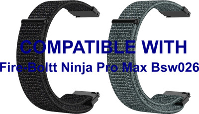 ACM WSM3V20BKGY2516 Pack of 2 Watch Strap Nylon Loop 20mm for Fire-Boltt Ninja Pro Max Bsw026 Smartwatch (Black/Grey) Smart Watch Strap(Mullti Color)