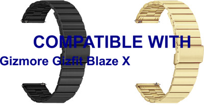 ACM WSM20H20BKGL3021 Pack of 2 Watch Strap Adjustable Steel 20mm for Gizmore Gizfit Blaze X Smartwatch (Black/Champagne Gold) Smart Watch Strap(Mullti Color)