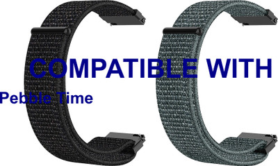 ACM WSM3V22BKGY1173 Pack of 2 Watch Strap Nylon Loop 22mm for Pebble Time Smartwatch (Black/Grey) Smart Watch Strap(Mullti Color)