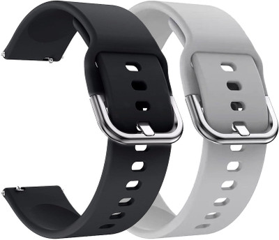 AOnes Pack of 2 Silicone Belt Watch Strap with Metal Buckle for NoiseFit Active 2 Smart Watch Strap(Black, Grey)