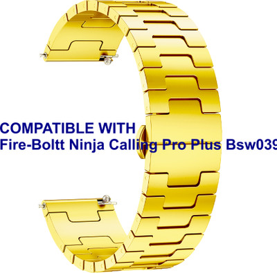 ACM WSM37Y20GL3055 Watch Strap Metal Steel 20mm for Fire-Boltt Ninja Calling Pro Plus Bsw039 Smartwatch Belt Gold Smart Watch Strap(Gold)