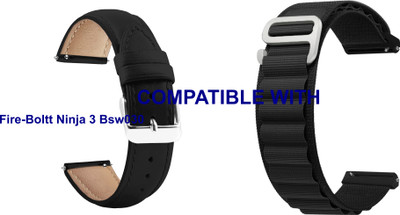 ACM WSM1417B20BKBK2655 Pack of 2 Watch Strap Leather & Nylon 20mm for Fire-Boltt Ninja 3 Bsw030 Smartwatch (Black) Smart Watch Strap(Mullti Color)