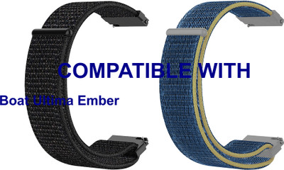 ACM WSM3V22BKBL3850 Pack of 2 Watch Strap Nylon Loop 22mm for Boat Ultima Ember Smartwatch (Black/Blue) Smart Watch Strap(Mullti Color)