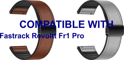 ACM WSM28P22BRGY3253 Pack of 2 Watch Strap Leather Magnetic Silicone 22mm for |Fastrack Revoltt Fr1 Pro Smartwatch (Brown/Grey) Smart Watch Strap(Mullti Color)