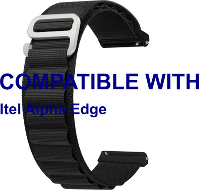 ACM WSM17E22BK5031 Watch Strap Nylon Hook Belt 22mm for Itel Alpha Edge Smartwatch Black Smart Watch Strap(Black)