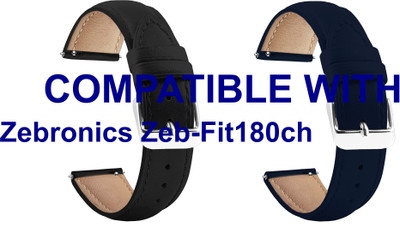 ACM WSM14B20BKBL2697 Pack of 2 Watch Strap Leather Belt 20mm for Zebronics Zeb-Fit180ch Smartwatch (Black/Blue) Smart Watch Strap(Mullti Color)