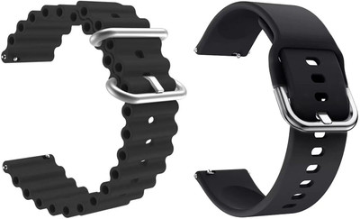 AOnes Pack of 2 Watch Strap Ocean Silicone & Metal Belt for Hammer Cyclone Smart Watch Strap(Black)