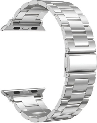 PREMBROTHERS 3.5 cm Folding Clasp Lock, Chain Strap Compatible with Watch Series SE/6/7/5/4/3/2/1 Smart Watch Strap(Silver)