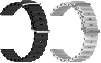 AOnes Pack of 2 Ocean Silicone Watch Bands for Fire-Boltt Unity Bsw092 Smart Watch Strap(Black, Grey)