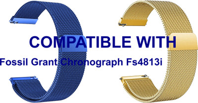 ACM WSM4M22BLGL4034 Pack of 2 Watch Strap Magnetic Belt 22mm for Fossil Grant Chronograph Fs4813i (Blue/Gold) Smart Band Strap(Mullti Color)