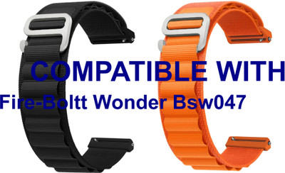 ACM WSM17E22BKOR2748 Pack of 2 Watch Strap Nylon Hook 22mm for Fire-Boltt Wonder Bsw047 Smartwatch (Black/Orange) Smart Watch Strap(Mullti Color)