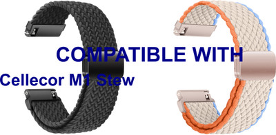 ACM WSM26N22BKWT3891 Pack of 2 Watch Strap Woven Braided Magnetic Belt 22mm for Cellecor M1 Stew Smartwatch (Black/White) Smart Watch Strap(Mullti Color)