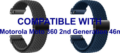 ACM WSM26N22BKBL1159 Pack of 2 Watch Strap Woven Braided Magnetic 22mm for Motorola Moto 360 2nd Generation 46mm Smartwatch (Black/Blue) Smart Watch Strap(Mullti Color)