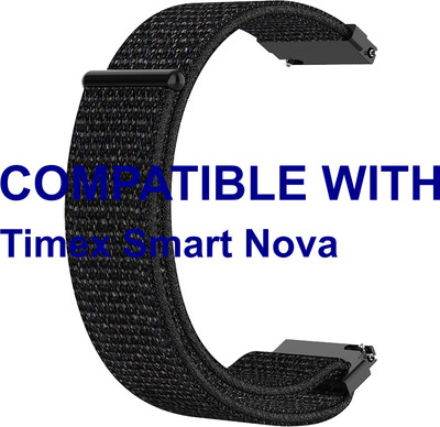 ACM WSM3V22BK3907 Watch Strap Nylon Loop Belt 22mm for Timex Smart Nova Smartwatch Black Smart Watch Strap(Black)