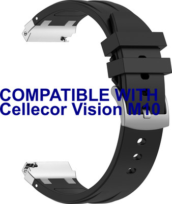 ACM Watch Strap Metal Hook Silicone for Cellecor Vision M10 Smartwatch Black Smart Watch Strap(Black)