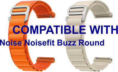 ACM WSM17E22ORWT2598 Pack of 2 Watch Strap Nylon Hook 22mm for Noise Noisefit Buzz Round Smartwatch (Orange/White) Smart Watch Strap(Mullti Color)