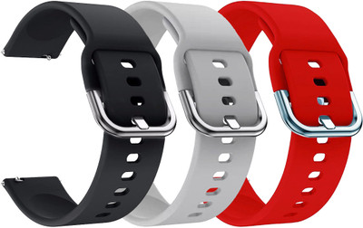 AOnes Pack of 3 Silicone Belt Watch Strap with Metal Buckle for Noise Noisefit Twist Smart Watch Strap(Black, Grey, Red)