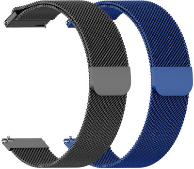 AOnes Pack of 2 Magnetic Loop Watch Strap for Pebble Mega Smart Watch Strap(Black, Blue)