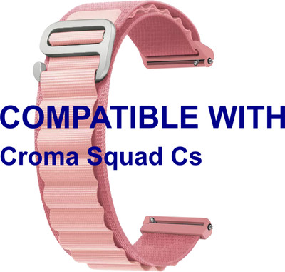 ACM WSM17E22CPK3912 Watch Strap Nylon Hook Belt 22mm for Croma Squad Cs Smartwatch Creame Pink Smart Watch Strap(Pink)