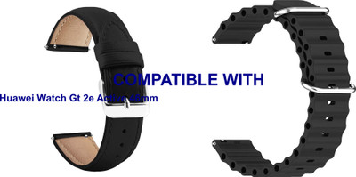 ACM WSM1418B22BKBK1123 Pack of 2 Watch Strap Leather & Silicone 22mm for Huawei Watch Gt 2e Active 46mm Smartwatch (Black) Smart Watch Strap(Mullti Color)