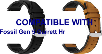 ACM WSM33U22BKGL1049 Pack of 2 Watch Strap Leather Silicone 22mm for Fossil Gen 5 Garrett Hr Smartwatch (Black/Gold) Smart Watch Strap(Mullti Color)