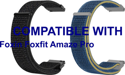 ACM WSM3V20BKBL2166 Pack of 2 Watch Strap Nylon Loop 20mm for Foxin Foxfit Amaze Pro Smartwatch (Black/Blue) Smart Watch Strap(Mullti Color)