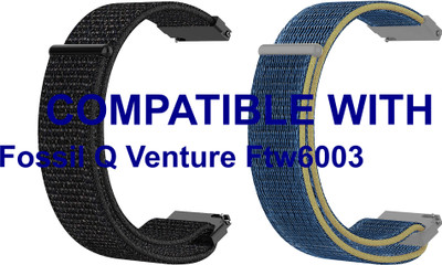 ACM WSM3V22BKBL1633 Pack of 2 Watch Strap Nylon Loop 22mm for Fossil Q Venture Ftw6003 Smartwatch (Black/Blue) Smart Watch Strap(Mullti Color)