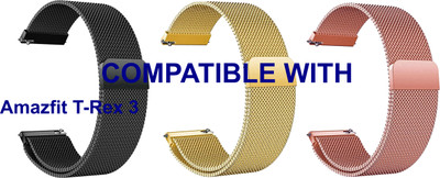ACM WSM4M22BKGLRSG5015 Pack of 3 Watch Strap Magnetic Belt 22mm for |Amazfit T-Rex 3 Smartwatch (Black/Gold/Rose Gold) Smart Watch Strap(Mullti Color)