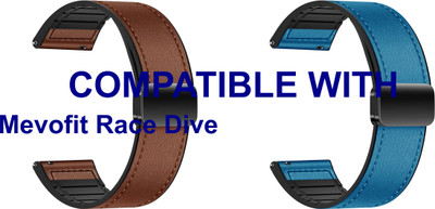 ACM WSM28P20BRBL1902 Pack of 2 Watch Strap Leather Magnetic Silicone 20mm for |Mevofit| Race Dive Smartwatch (Brown/Blue) Smart Watch Strap(Mullti Color)