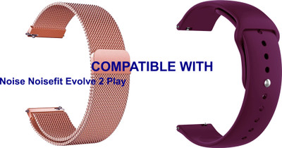 ACM WSM42A20RSGPU2738 Pack of 2 Watch Strap Metal & Silicone 20mm for Noise Noisefit Evolve 2 Play Smartwatch (Rose Gold/Purple) Smart Watch Strap(Mullti Color)