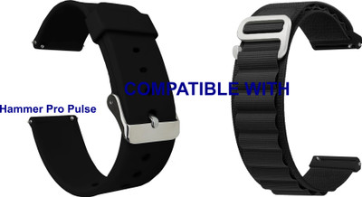 ACM WSM717B20BKBK1615 Pack of 2 Watch Strap Silicone & Nylon 20mm for Hammer Pro Pulse Smartwatch (Black) Smart Watch Strap(Mullti Color)