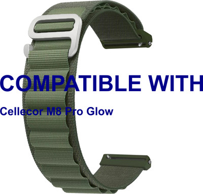 ACM WSM17E22GR3882 Watch Strap Nylon Hook Belt 22mm for Cellecor M8 Pro Glow Smartwatch Green Smart Watch Strap(Green)
