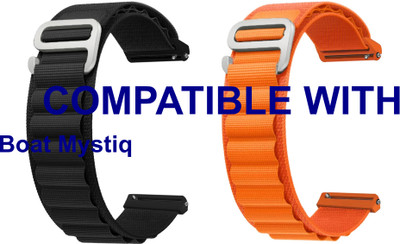 ACM WSM17E22BKOR2414 Pack of 2 Watch Strap Nylon Hook 22mm for Boat Mystiq Smartwatch (Black/Orange) Smart Watch Strap(Mullti Color)
